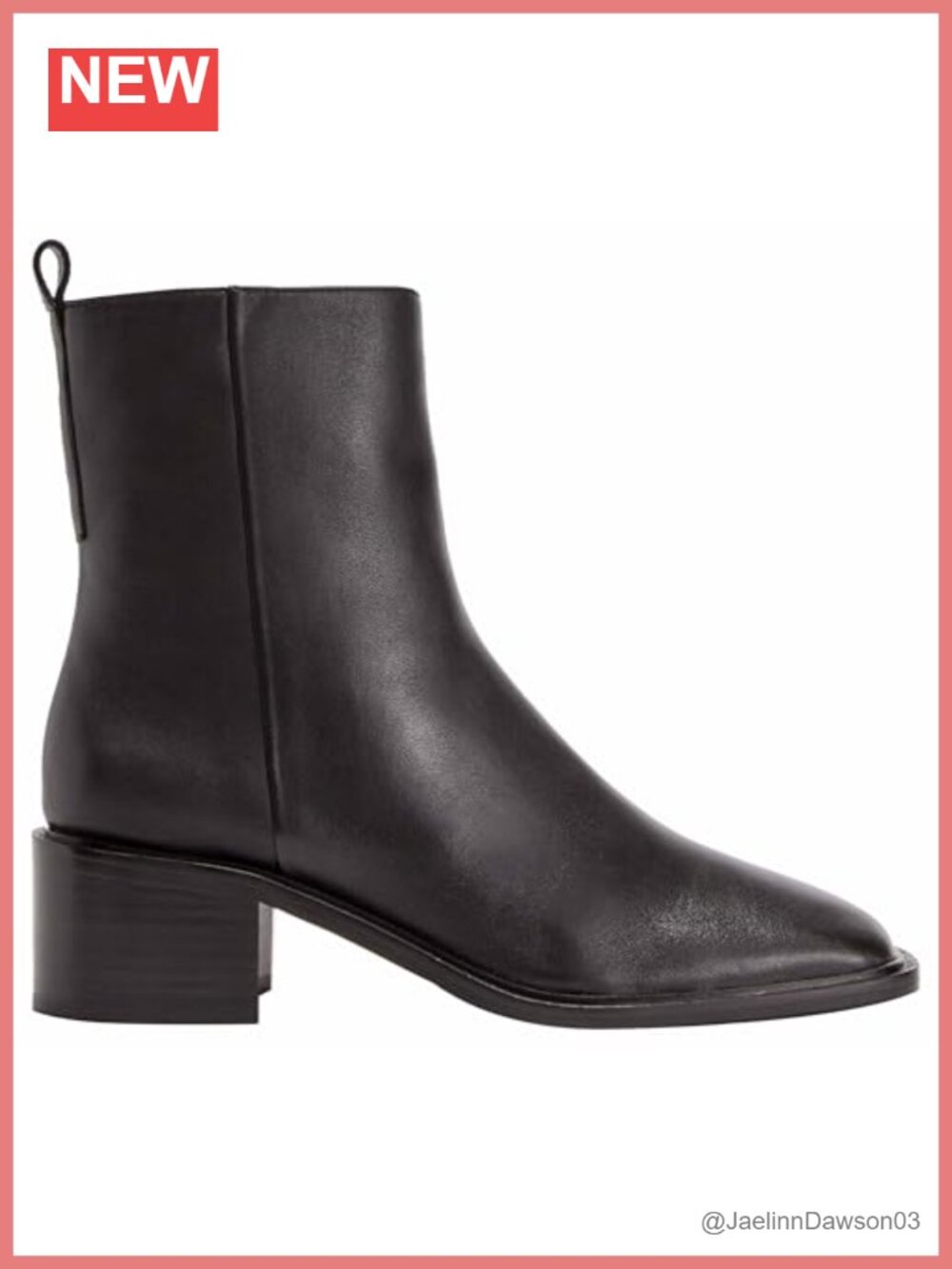 Leather Ankle Bootie Square Toe Block Heel Zip City Boot